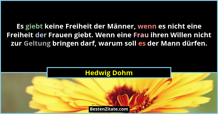 Es giebt keine Freiheit der Männer, wenn es nicht eine Freiheit der Frauen giebt. Wenn eine Frau ihren Willen nicht zur Geltung bringen... - Hedwig Dohm