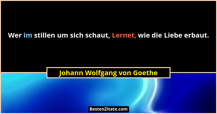 Wer im stillen um sich schaut, Lernet, wie die Liebe erbaut.... - Johann Wolfgang von Goethe