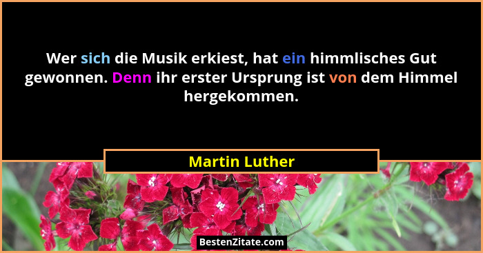 Wer sich die Musik erkiest, hat ein himmlisches Gut gewonnen. Denn ihr erster Ursprung ist von dem Himmel hergekommen.... - Martin Luther