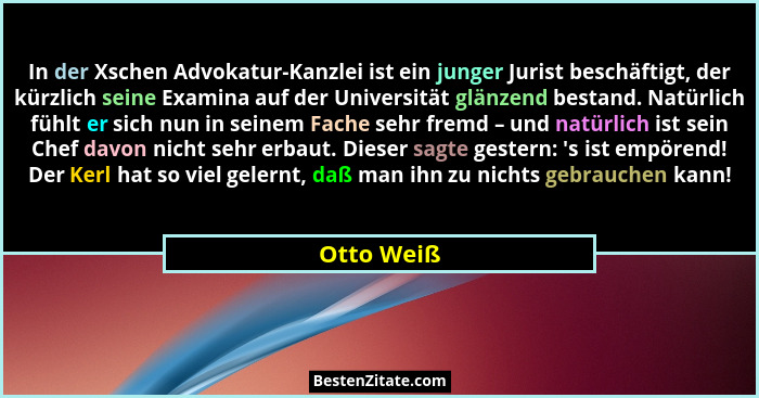 In der Xschen Advokatur-Kanzlei ist ein junger Jurist beschäftigt, der kürzlich seine Examina auf der Universität glänzend bestand. Natürl... - Otto Weiß
