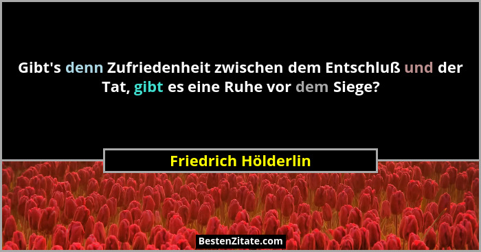 Gibt's denn Zufriedenheit zwischen dem Entschluß und der Tat, gibt es eine Ruhe vor dem Siege?... - Friedrich Hölderlin