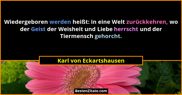 Wiedergeboren werden heißt: in eine Welt zurückkehren, wo der Geist der Weisheit und Liebe herrscht und der Tiermensch gehorc... - Karl von Eckartshausen