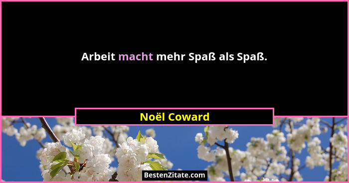 Arbeit macht mehr Spaß als Spaß.... - Noël Coward