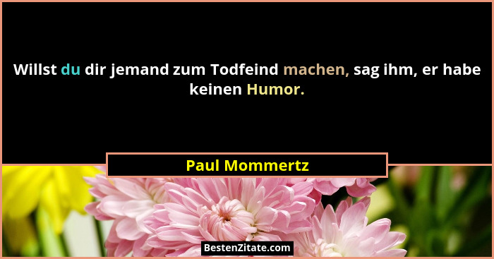 Willst du dir jemand zum Todfeind machen, sag ihm, er habe keinen Humor.... - Paul Mommertz