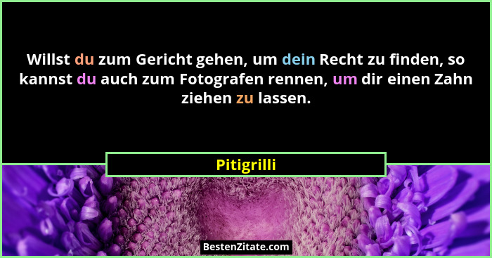 Willst du zum Gericht gehen, um dein Recht zu finden, so kannst du auch zum Fotografen rennen, um dir einen Zahn ziehen zu lassen.... - Pitigrilli