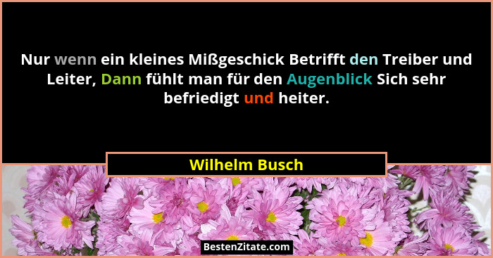 Nur wenn ein kleines Mißgeschick Betrifft den Treiber und Leiter, Dann fühlt man für den Augenblick Sich sehr befriedigt und heiter.... - Wilhelm Busch