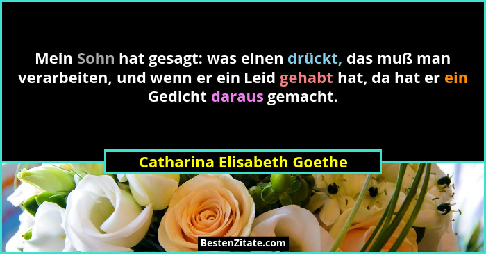 Mein Sohn hat gesagt: was einen drückt, das muß man verarbeiten, und wenn er ein Leid gehabt hat, da hat er ein Gedicht d... - Catharina Elisabeth Goethe