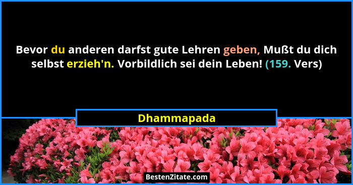 Bevor du anderen darfst gute Lehren geben, Mußt du dich selbst erzieh'n. Vorbildlich sei dein Leben! (159. Vers)... - Dhammapada