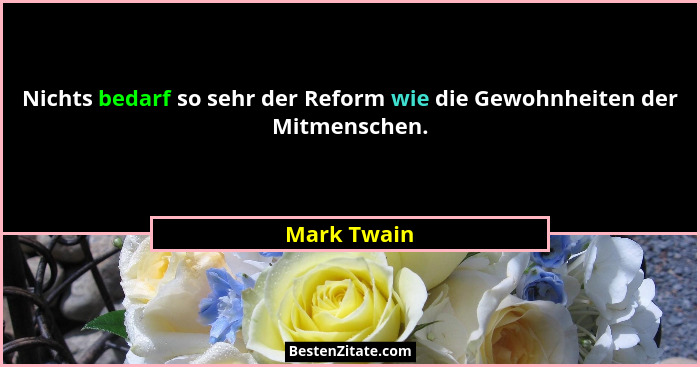 Nichts bedarf so sehr der Reform wie die Gewohnheiten der Mitmenschen.... - Mark Twain