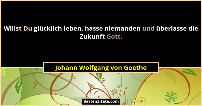 Willst Du glücklich leben, hasse niemanden und überlasse die Zukunft Gott.... - Johann Wolfgang von Goethe