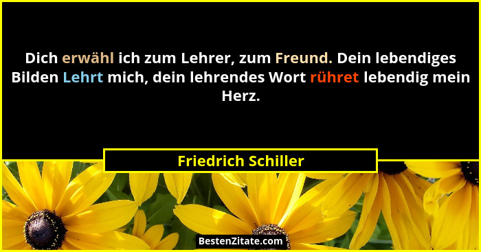 Dich erwähl ich zum Lehrer, zum Freund. Dein lebendiges Bilden Lehrt mich, dein lehrendes Wort rühret lebendig mein Herz.... - Friedrich Schiller