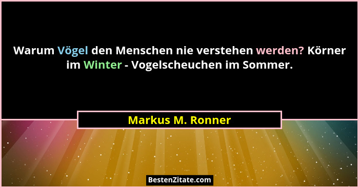 Warum Vögel den Menschen nie verstehen werden? Körner im Winter - Vogelscheuchen im Sommer.... - Markus M. Ronner