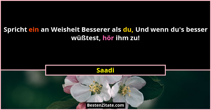 Spricht ein an Weisheit Besserer als du, Und wenn du's besser wüßtest, hör ihm zu!... - Saadi