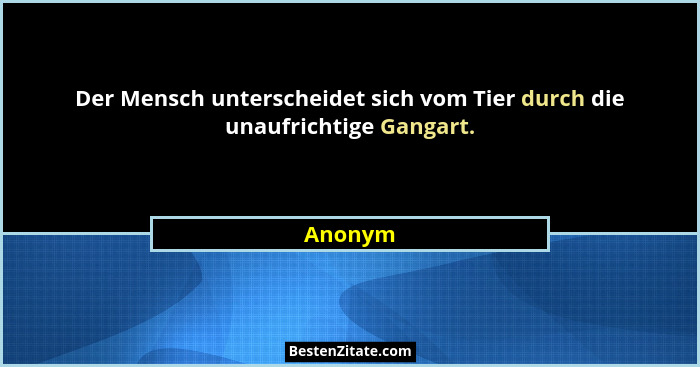 Der Mensch unterscheidet sich vom Tier durch die unaufrichtige Gangart.... - Anonym