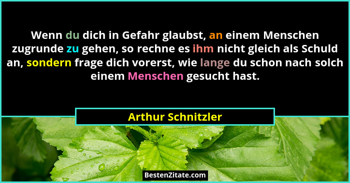 Wenn du dich in Gefahr glaubst, an einem Menschen zugrunde zu gehen, so rechne es ihm nicht gleich als Schuld an, sondern frage di... - Arthur Schnitzler