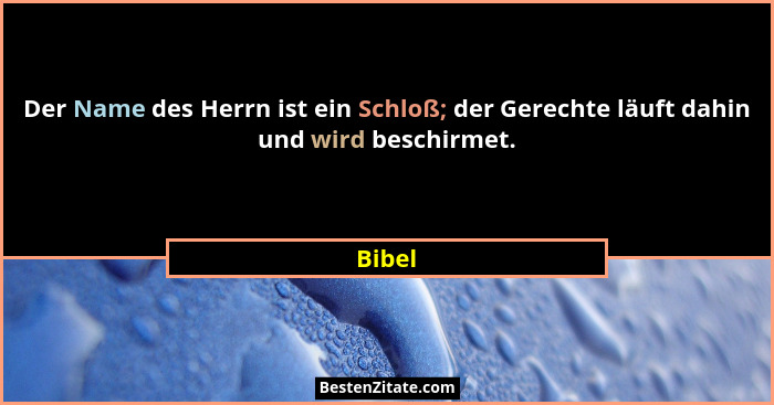 Der Name des Herrn ist ein Schloß; der Gerechte läuft dahin und wird beschirmet.... - Bibel