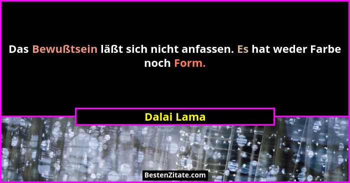 Das Bewußtsein läßt sich nicht anfassen. Es hat weder Farbe noch Form.... - Dalai Lama
