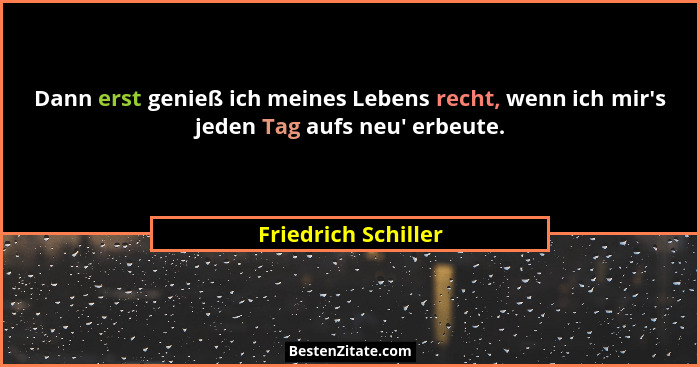 Dann erst genieß ich meines Lebens recht, wenn ich mir's jeden Tag aufs neu' erbeute.... - Friedrich Schiller