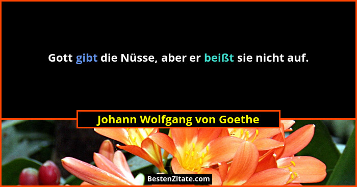 Gott gibt die Nüsse, aber er beißt sie nicht auf.... - Johann Wolfgang von Goethe