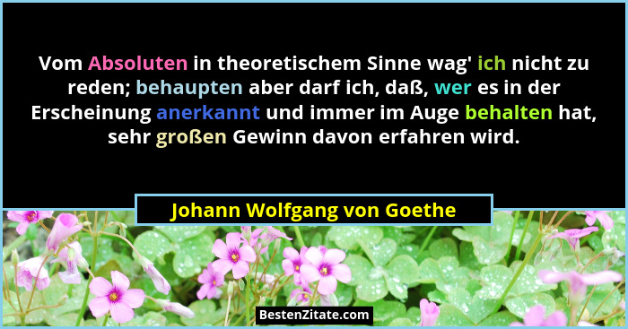 Vom Absoluten in theoretischem Sinne wag' ich nicht zu reden; behaupten aber darf ich, daß, wer es in der Erscheinung... - Johann Wolfgang von Goethe