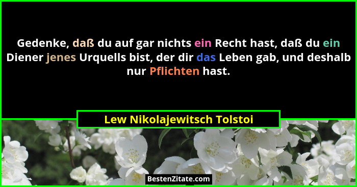 Gedenke, daß du auf gar nichts ein Recht hast, daß du ein Diener jenes Urquells bist, der dir das Leben gab, und deshalb... - Lew Nikolajewitsch Tolstoi