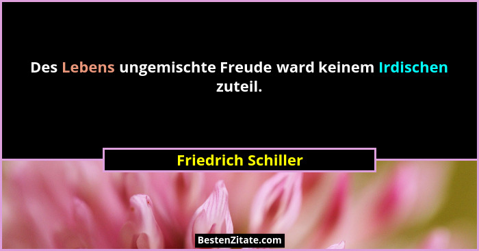 Des Lebens ungemischte Freude ward keinem Irdischen zuteil.... - Friedrich Schiller