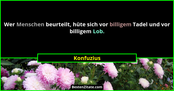 Wer Menschen beurteilt, hüte sich vor billigem Tadel und vor billigem Lob.... - Konfuzius