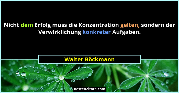 Nicht dem Erfolg muss die Konzentration gelten, sondern der Verwirklichung konkreter Aufgaben.... - Walter Böckmann