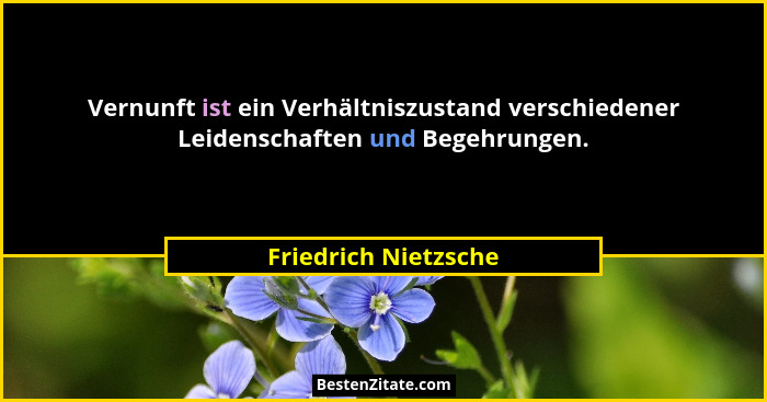 Vernunft ist ein Verhältniszustand verschiedener Leidenschaften und Begehrungen.... - Friedrich Nietzsche