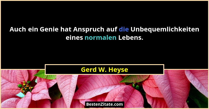 Auch ein Genie hat Anspruch auf die Unbequemlichkeiten eines normalen Lebens.... - Gerd W. Heyse