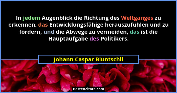In jedem Augenblick die Richtung des Weltganges zu erkennen, das Entwicklungsfähige herauszufühlen und zu fördern, und die... - Johann Caspar Bluntschli