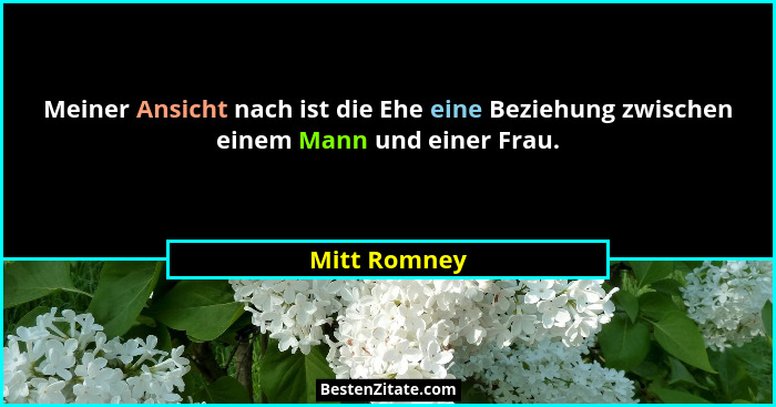 Meiner Ansicht nach ist die Ehe eine Beziehung zwischen einem Mann und einer Frau.... - Mitt Romney