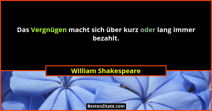Das Vergnügen macht sich über kurz oder lang immer bezahlt.... - William Shakespeare