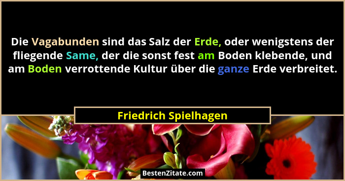 Die Vagabunden sind das Salz der Erde, oder wenigstens der fliegende Same, der die sonst fest am Boden klebende, und am Boden v... - Friedrich Spielhagen