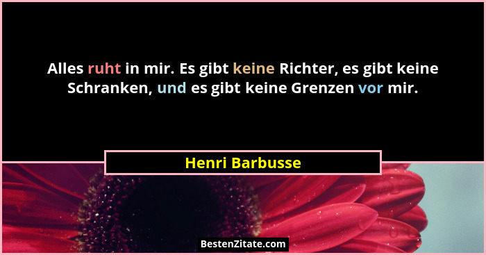 Alles ruht in mir. Es gibt keine Richter, es gibt keine Schranken, und es gibt keine Grenzen vor mir.... - Henri Barbusse