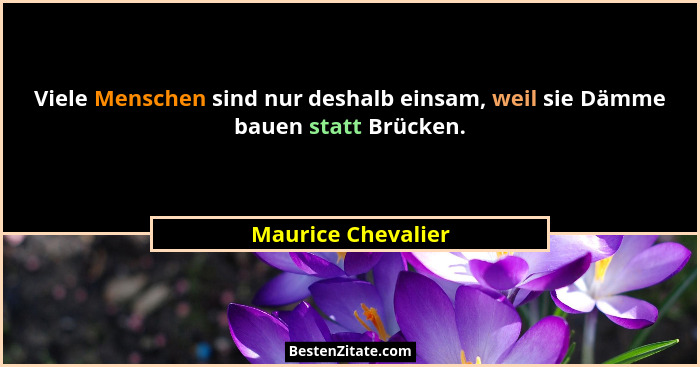 Viele Menschen sind nur deshalb einsam, weil sie Dämme bauen statt Brücken.... - Maurice Chevalier