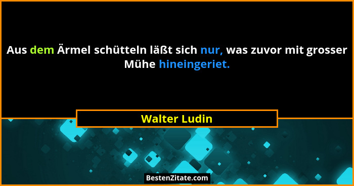 Aus dem Ärmel schütteln läßt sich nur, was zuvor mit grosser Mühe hineingeriet.... - Walter Ludin