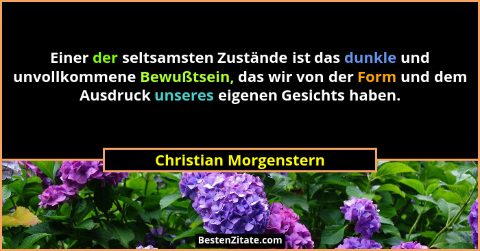 Einer der seltsamsten Zustände ist das dunkle und unvollkommene Bewußtsein, das wir von der Form und dem Ausdruck unseres eige... - Christian Morgenstern