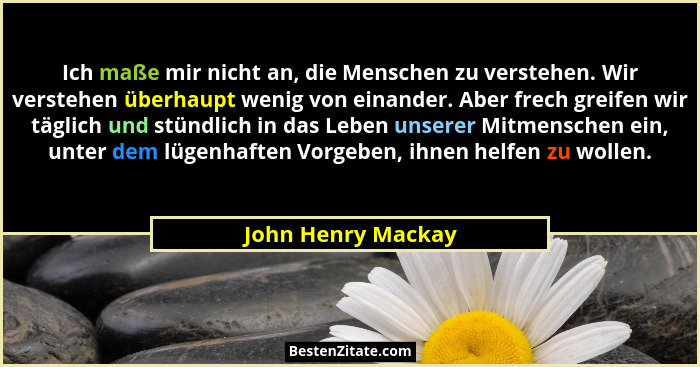 Ich maße mir nicht an, die Menschen zu verstehen. Wir verstehen überhaupt wenig von einander. Aber frech greifen wir täglich und s... - John Henry Mackay