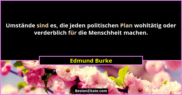 Umstände sind es, die jeden politischen Plan wohltätig oder verderblich für die Menschheit machen.... - Edmund Burke