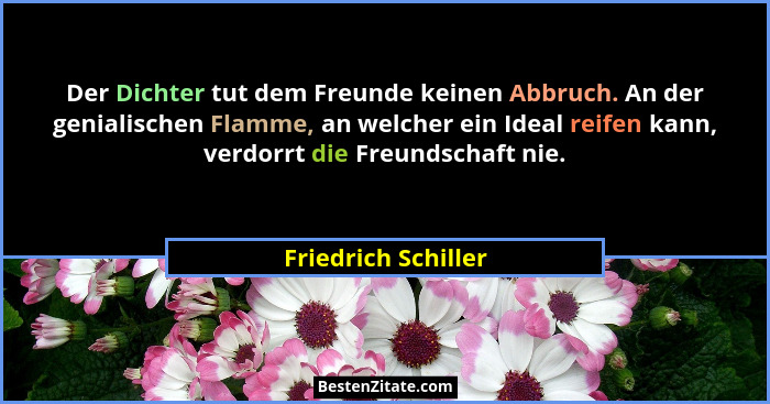 Der Dichter tut dem Freunde keinen Abbruch. An der genialischen Flamme, an welcher ein Ideal reifen kann, verdorrt die Freundscha... - Friedrich Schiller