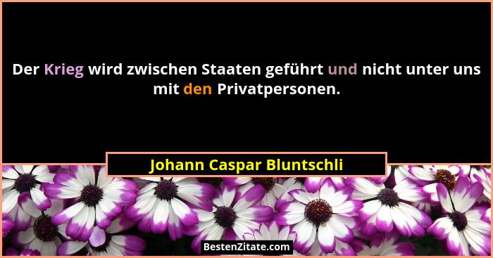Der Krieg wird zwischen Staaten geführt und nicht unter uns mit den Privatpersonen.... - Johann Caspar Bluntschli