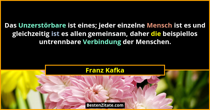 Das Unzerstörbare ist eines; jeder einzelne Mensch ist es und gleichzeitig ist es allen gemeinsam, daher die beispiellos untrennbare Ver... - Franz Kafka
