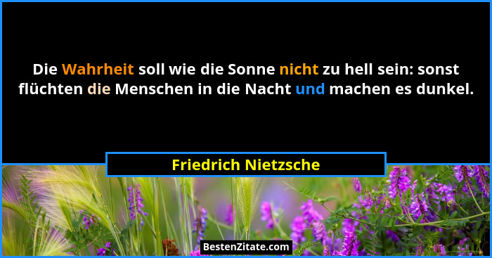Die Wahrheit soll wie die Sonne nicht zu hell sein: sonst flüchten die Menschen in die Nacht und machen es dunkel.... - Friedrich Nietzsche
