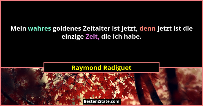 Mein wahres goldenes Zeitalter ist jetzt, denn jetzt ist die einzige Zeit, die ich habe.... - Raymond Radiguet