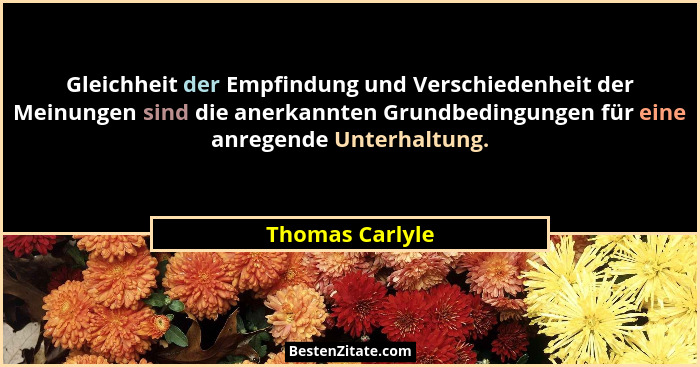 Gleichheit der Empfindung und Verschiedenheit der Meinungen sind die anerkannten Grundbedingungen für eine anregende Unterhaltung.... - Thomas Carlyle