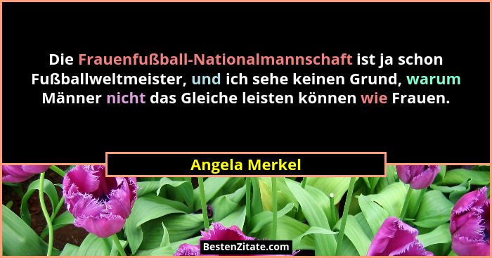 Die Frauenfußball-Nationalmannschaft ist ja schon Fußballweltmeister, und ich sehe keinen Grund, warum Männer nicht das Gleiche leiste... - Angela Merkel