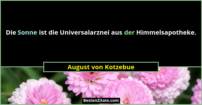 Die Sonne ist die Universalarznei aus der Himmelsapotheke.... - August von Kotzebue