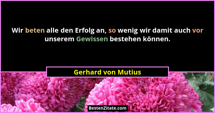 Wir beten alle den Erfolg an, so wenig wir damit auch vor unserem Gewissen bestehen können.... - Gerhard von Mutius