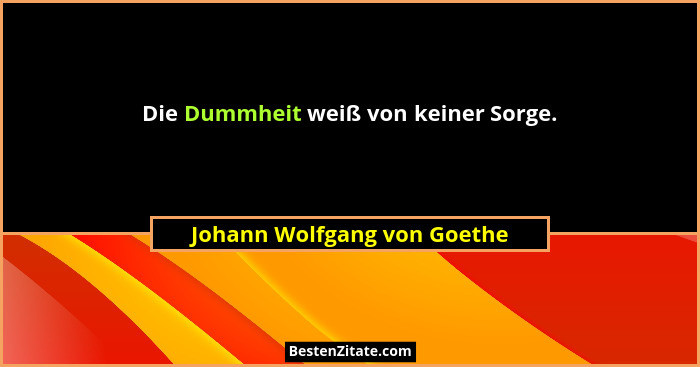 Die Dummheit weiß von keiner Sorge.... - Johann Wolfgang von Goethe